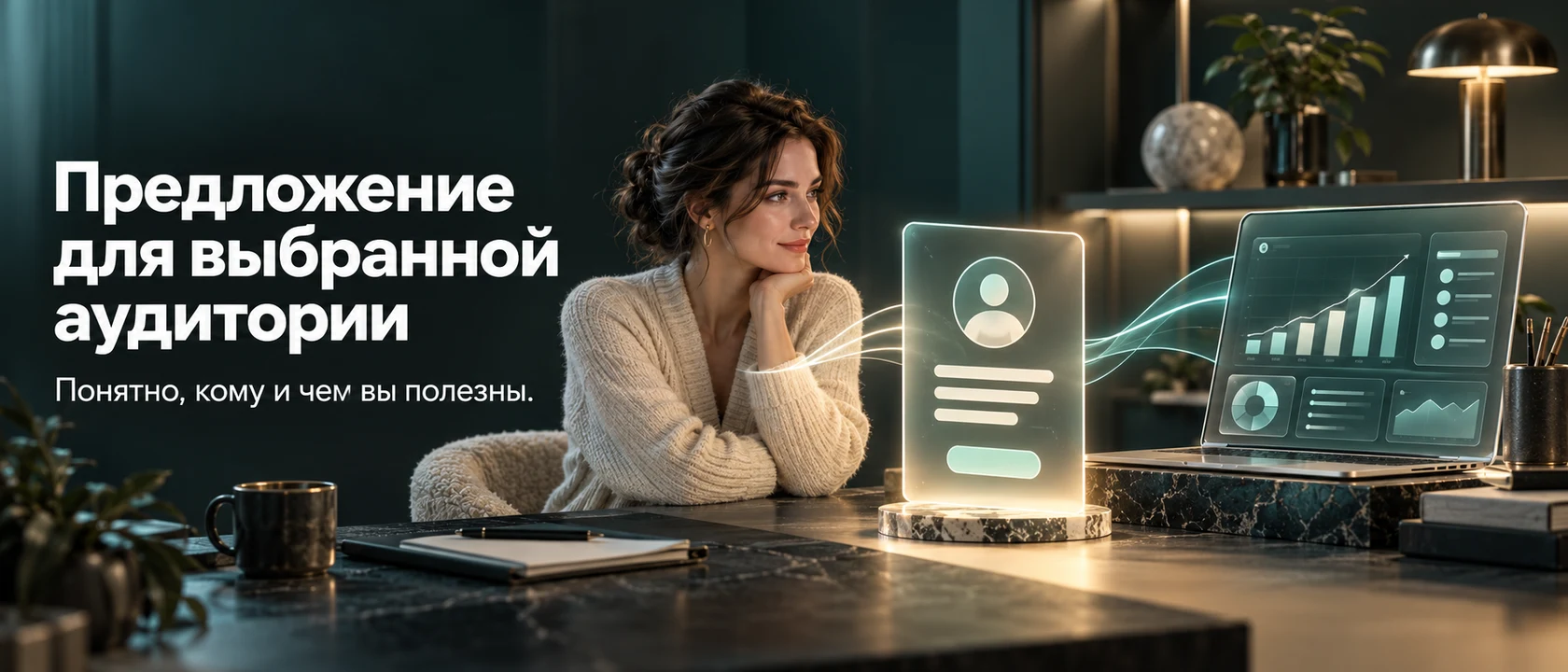Иллюстрация услуги «Предложение для выбранной аудитории». Понятно, кому и чем вы полезны.