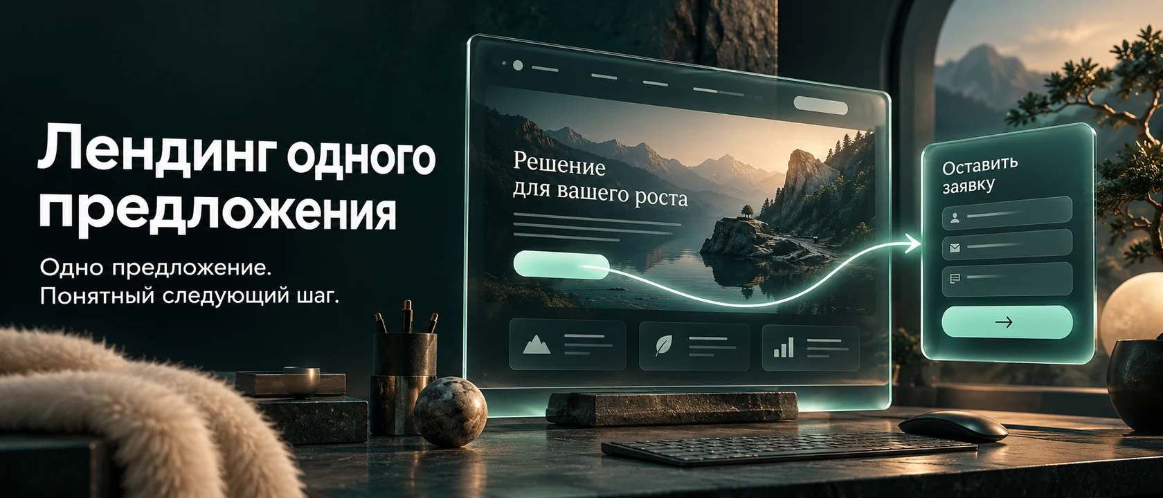 Иллюстрация услуги «Лендинг одного предложения». Одно предложение. Понятный следующий шаг.