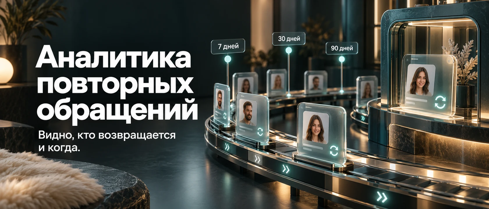 Иллюстрация услуги «Аналитика повторных обращений». Видно, кто возвращается и когда.