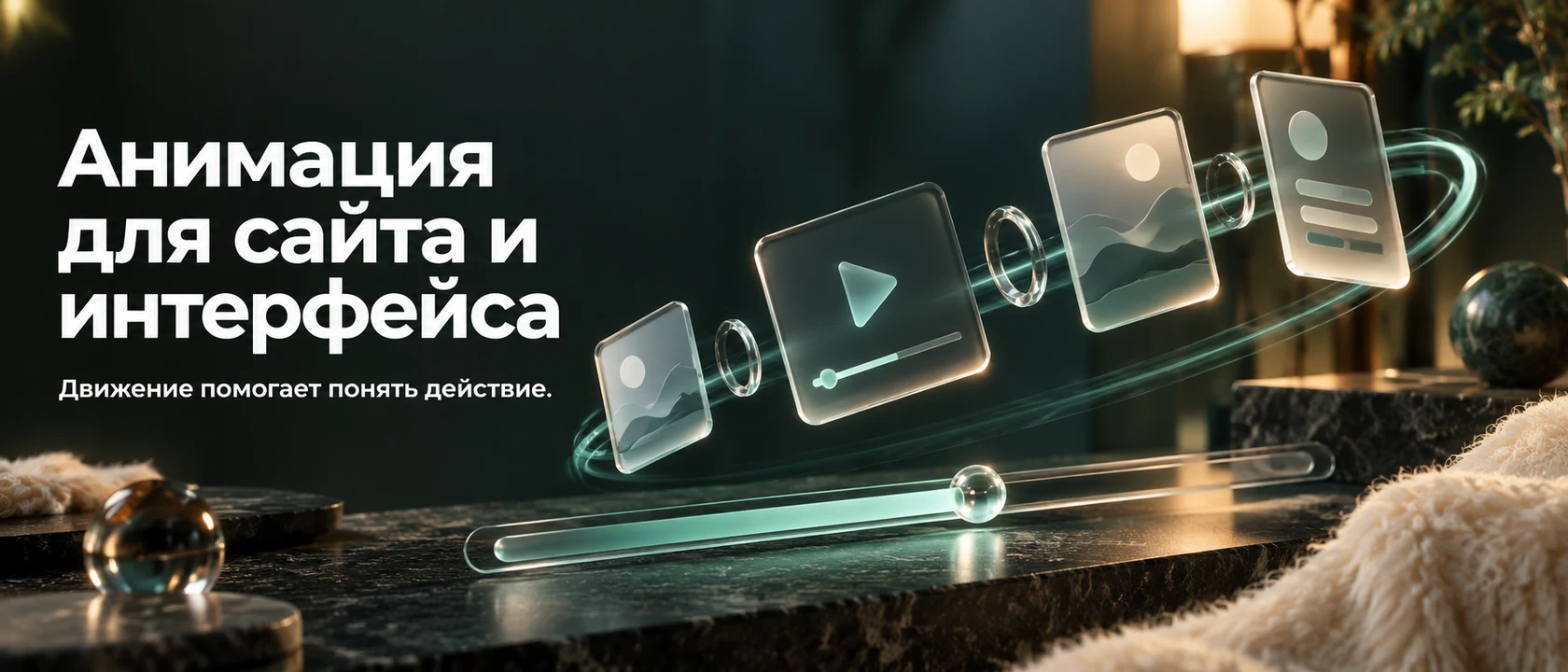 Иллюстрация услуги «Анимация для сайта и интерфейса». Движение помогает понять действие.