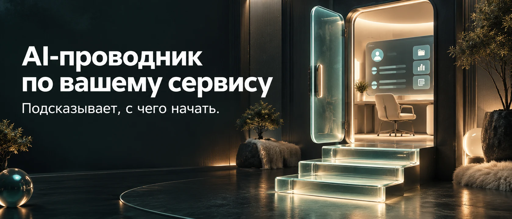 Иллюстрация услуги «AI-проводник по вашему сервису». Подсказывает, с чего начать.
