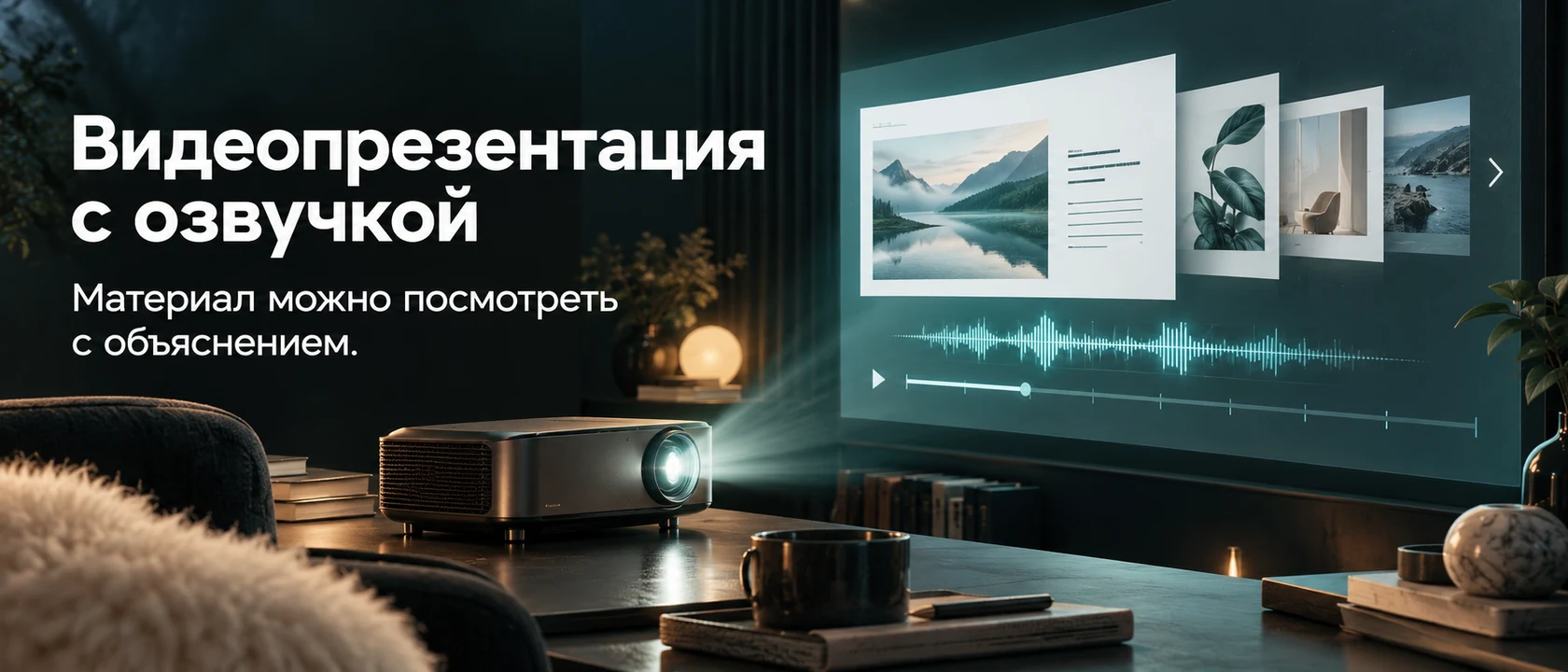 Иллюстрация услуги «Видеопрезентация с озвучкой». Материал можно посмотреть с объяснением.