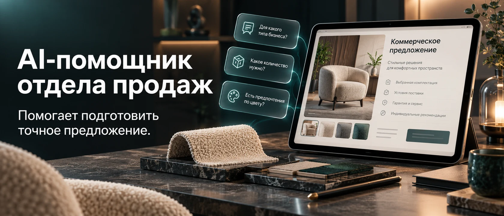 Иллюстрация услуги «AI-помощник отдела продаж». Помогает подготовить точное предложение.