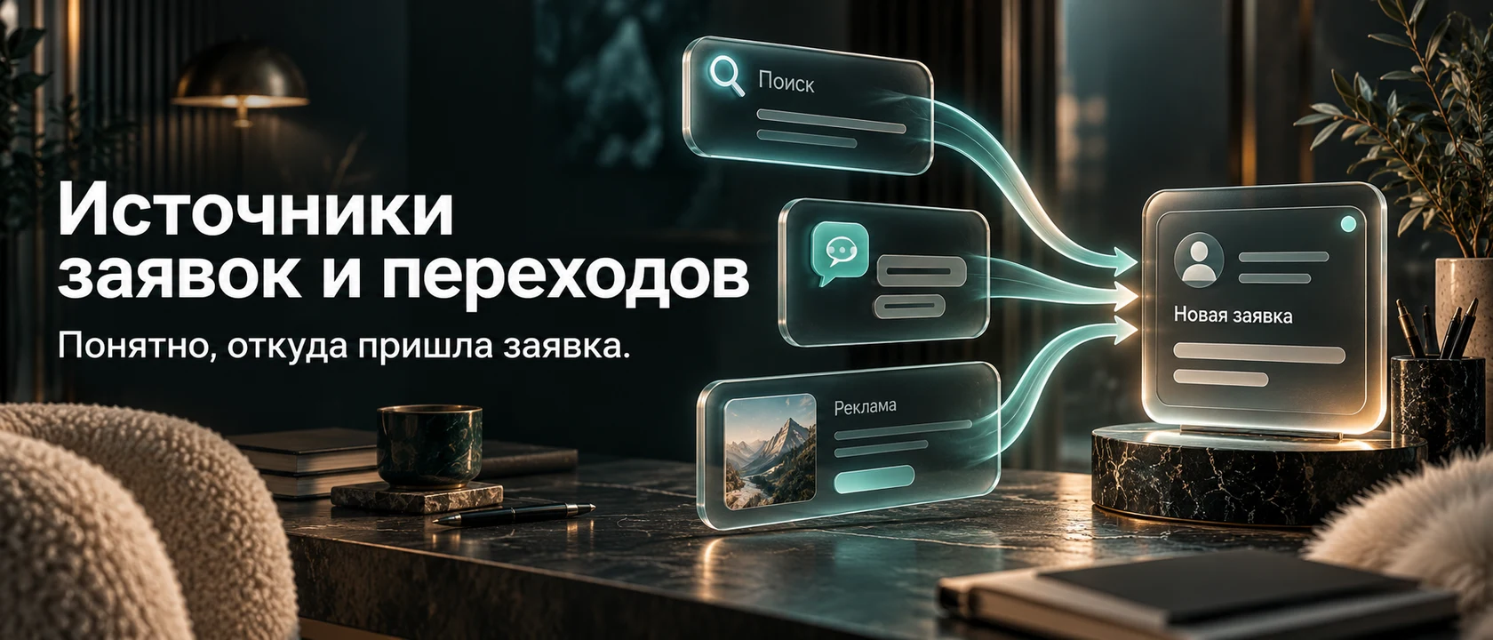 Иллюстрация услуги «Источники заявок и переходов». Понятно, откуда пришла заявка.