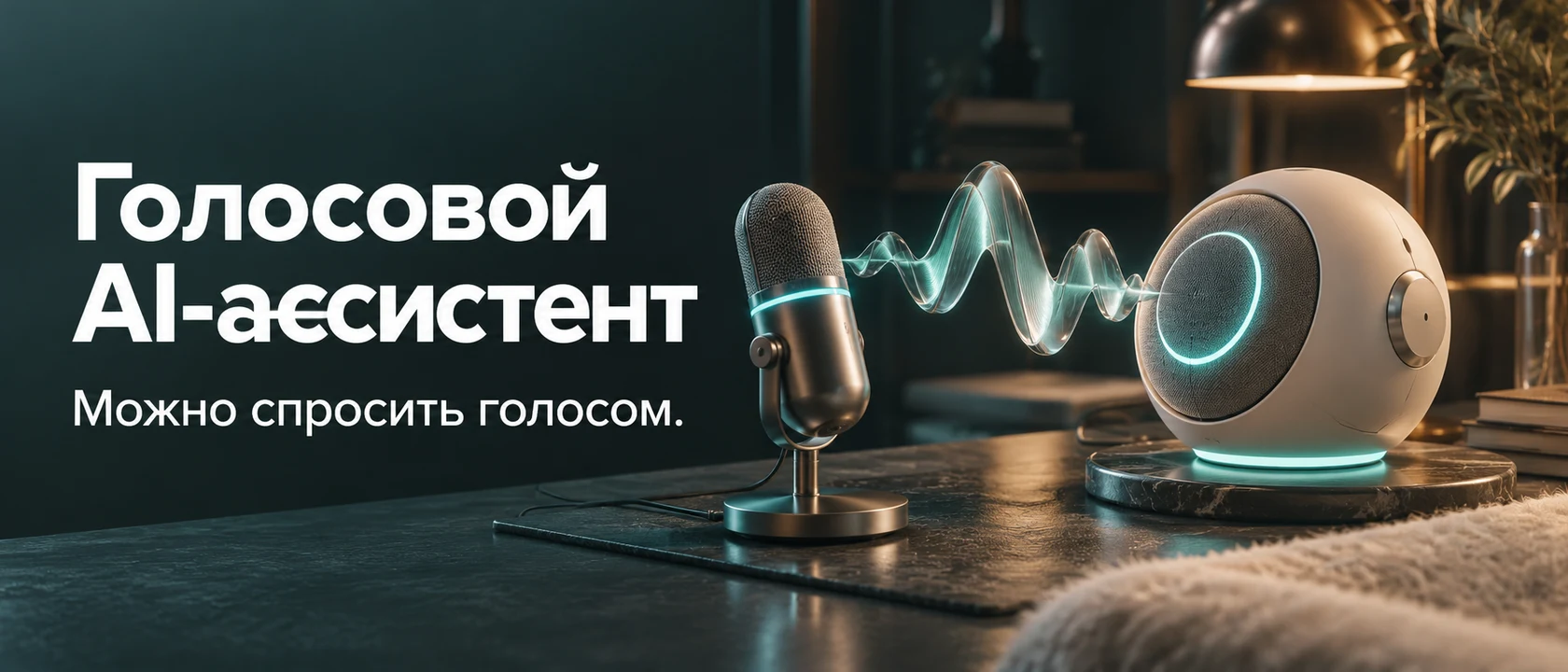 Иллюстрация услуги «Голосовой AI-ассистент». Можно спросить голосом.